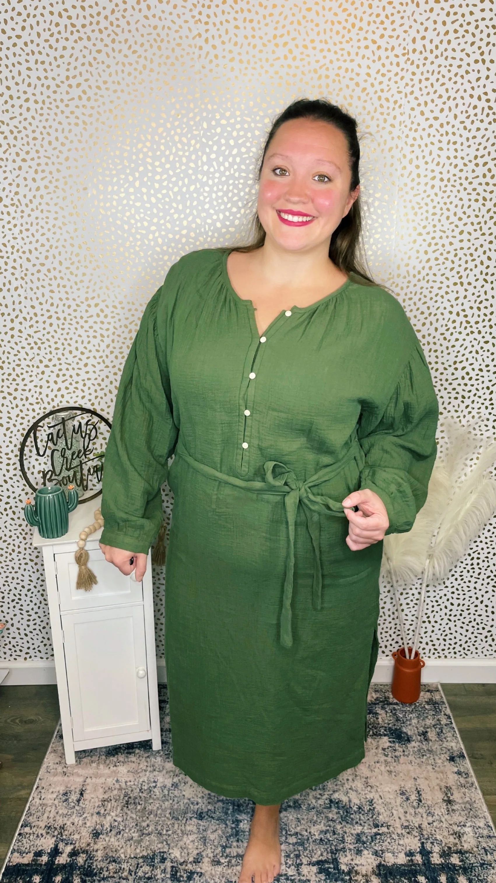 Fall Tie-Front Dress Hunter Green