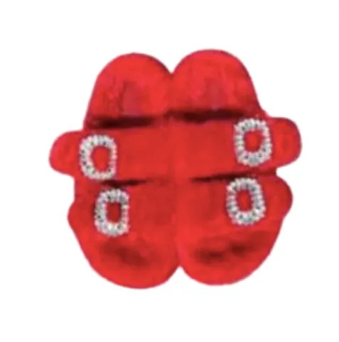 Faux Fur Sandal Red Crystal Buckle (Sample Sale)