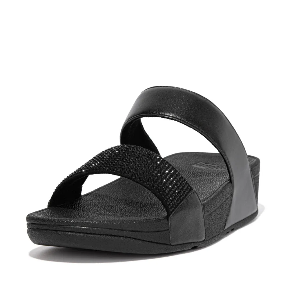 FitFlop Lulu Crystal Embellished Slides Black