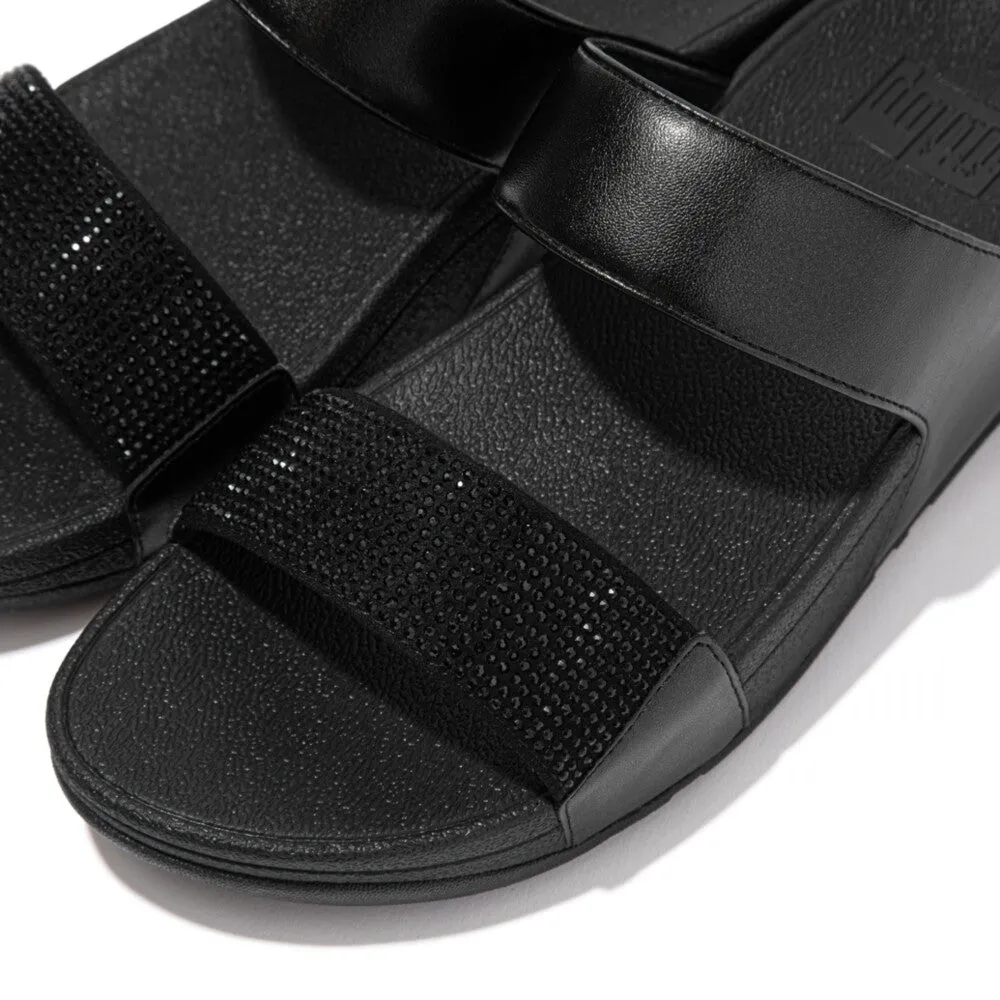 FitFlop Lulu Crystal Embellished Slides Black