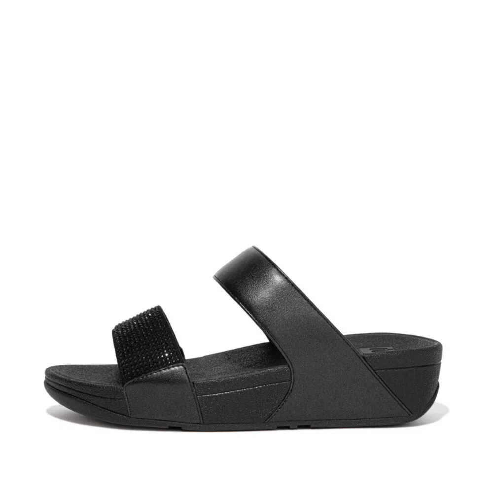 FitFlop Lulu Crystal Embellished Slides Black