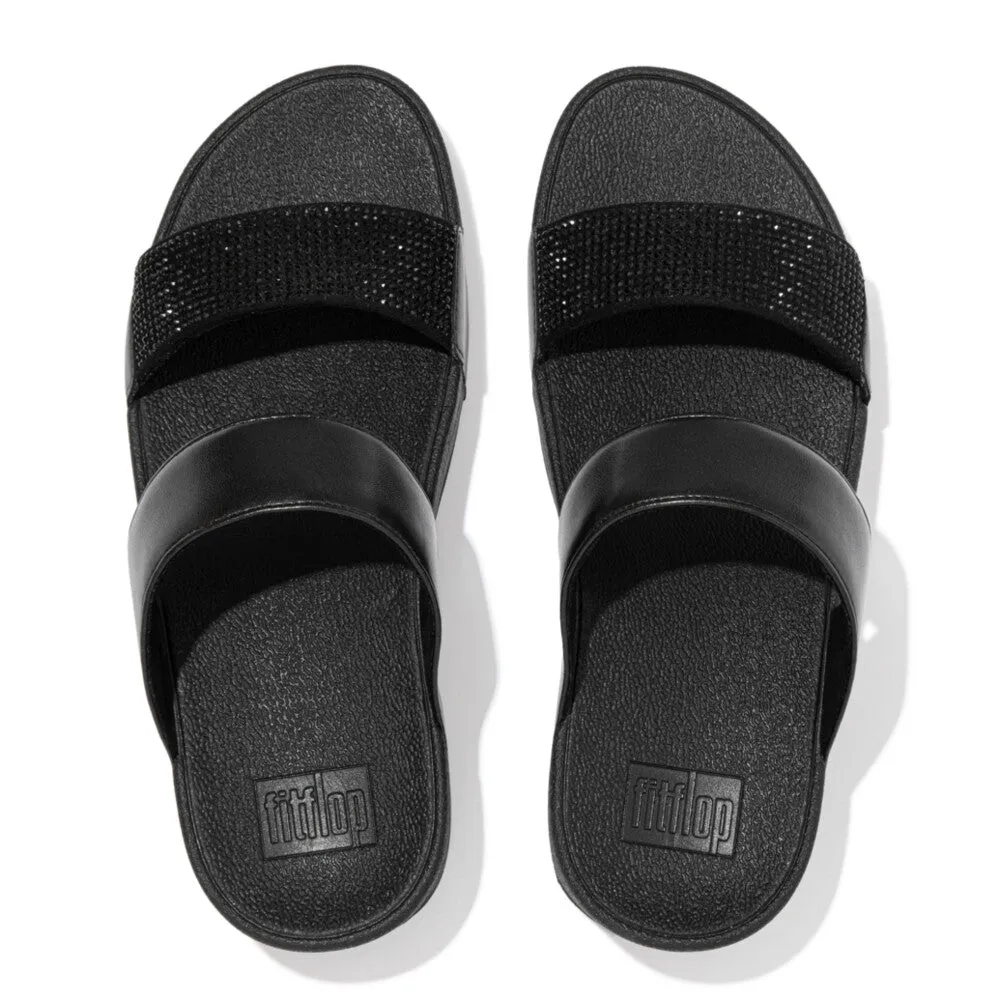 FitFlop Lulu Crystal Embellished Slides Black