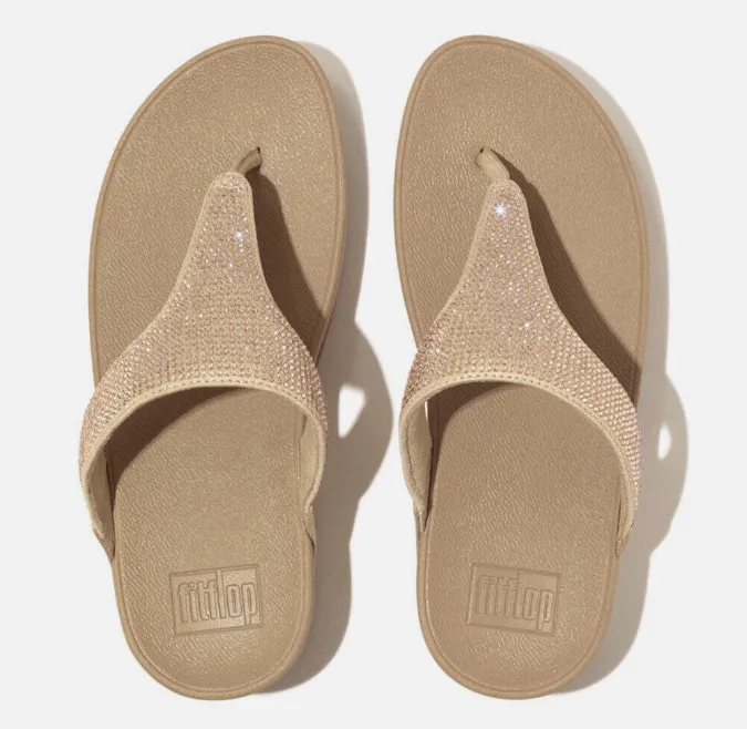 FitFlop Lulu Crystal Toe-Post Sandals | Latte Beige   Black