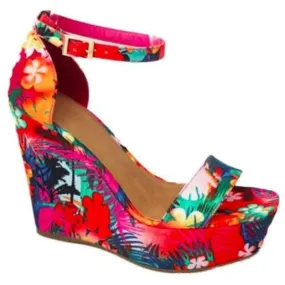 Floral Peep Toe Wedge Shoes