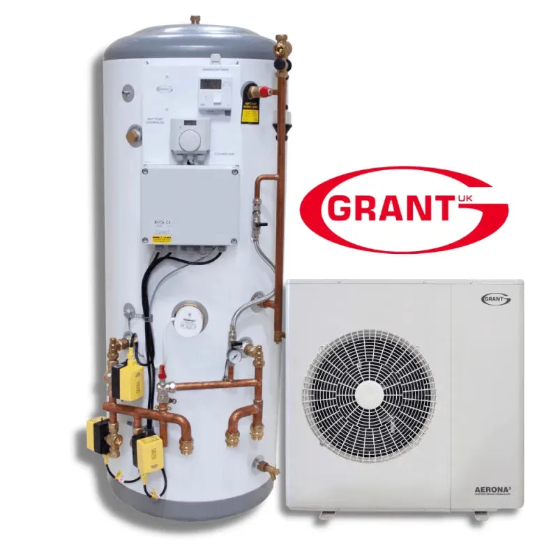 Grant Aerona3 Air Source Heat Pump With Preplumbed Cylinder & Install Pack