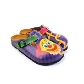 Green, Purple and Red Colored Patterned and Yellow Clown Patterned Clogs - WCAL365