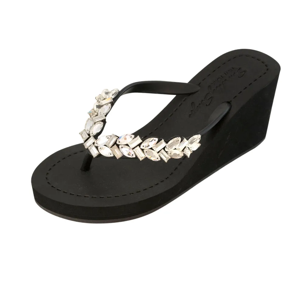 Greenwich - Rhine Stone Crystal Embellished Women's High Wedge Flip Flops Sandal