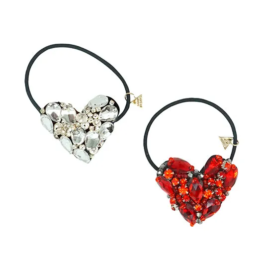 Heart Hair Ties-Crystal Rhine stone Embellished Embridery