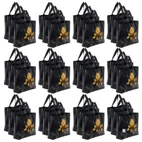 Heart Home Rose Printed Laminated Non Woven Party Favor Gift Bag, Tote Bag, Carry Bags with Handles- Pack of 36 (Black)-50HH01140