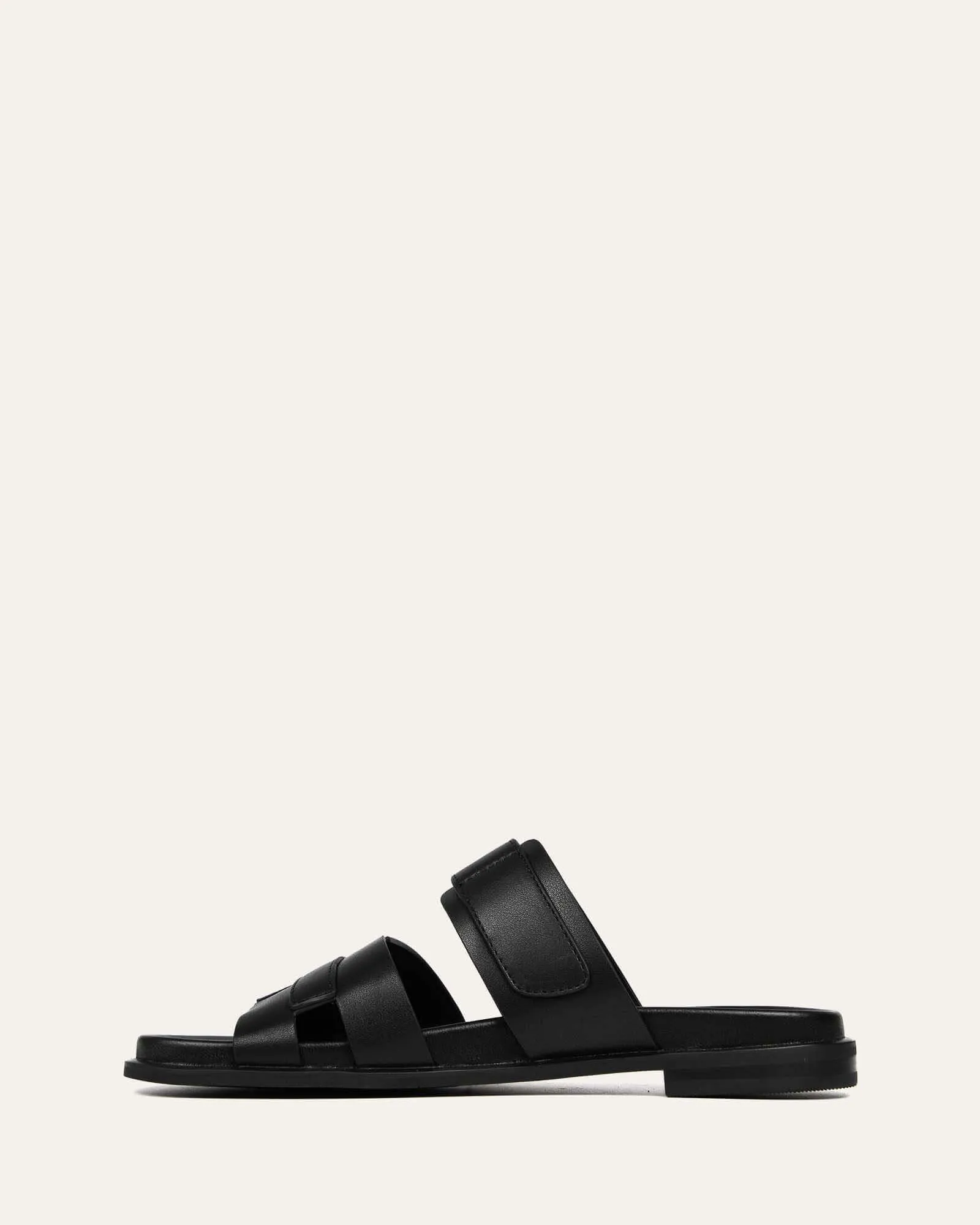 HENDRIX FLAT SLIDES BLACK LEATHER