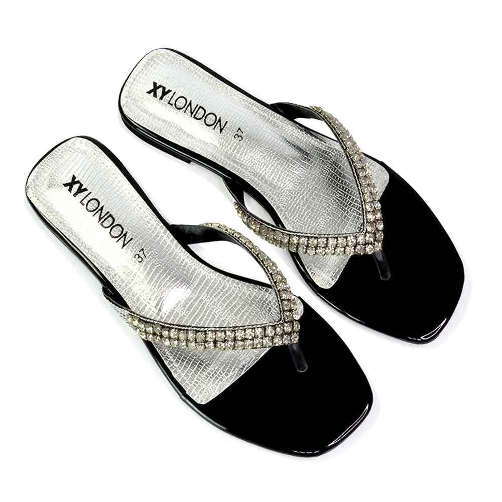 Jazlyn Flat Diamante Flip Flop Sandals Thong Summer Shoes in Silver