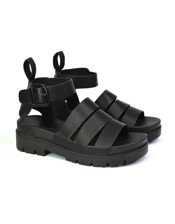 Jonas Chunky Flatform Sandals with Buckle Up Ankle Strap in Black