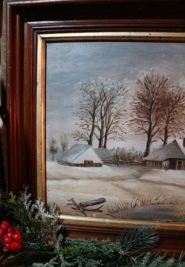 Landscape Winter Oil Painting with Unusual Well Sweep