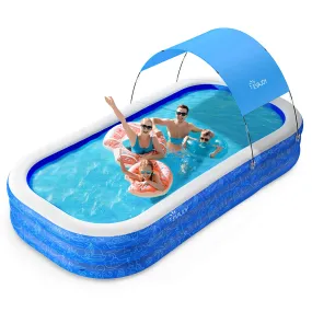 Large Inflatable Swimming Pool with Canopy, 120" x 70" x 20" Full-Sized Inflatable Pool for Kids & Adults