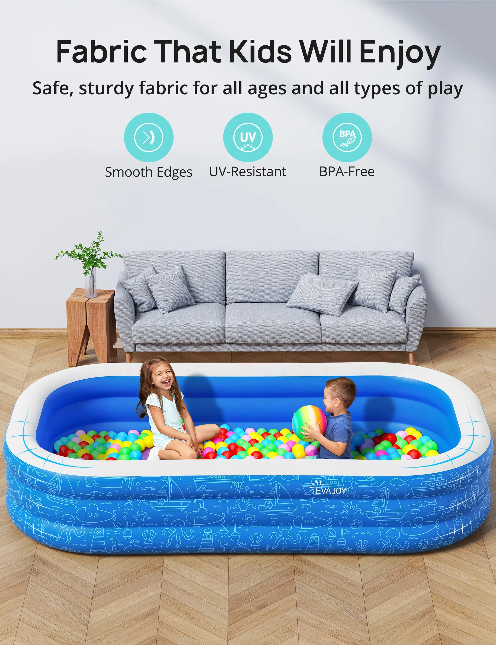 Large Inflatable Swimming Pool with Canopy, 120" x 70" x 20" Full-Sized Inflatable Pool for Kids & Adults