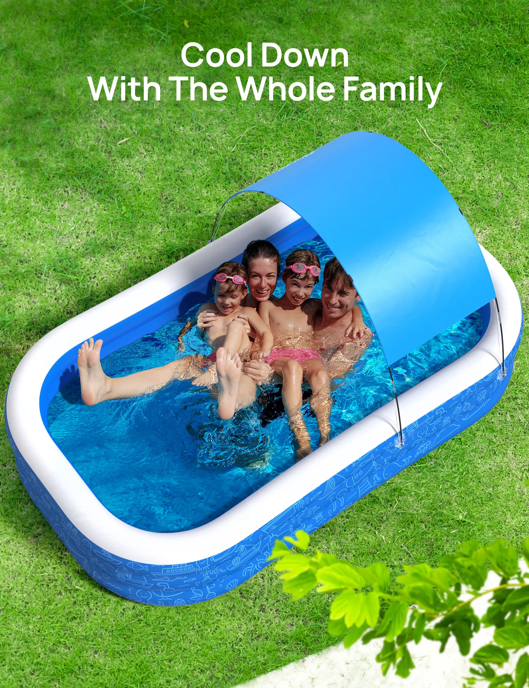 Large Inflatable Swimming Pool with Canopy, 120" x 70" x 20" Full-Sized Inflatable Pool for Kids & Adults