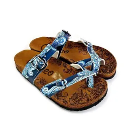 Light Blue and White, Sea Wavy Dark Blue Pattern Sandal - CAL1013