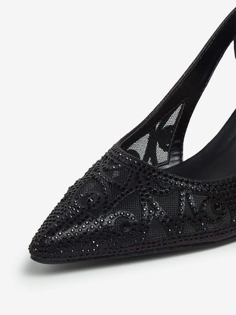 LUNA BLU Black Rhinestone Pointed-Toe Pumps