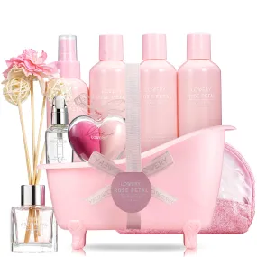 Luxe Rose Petal Bath Set for Women - 16Pc Gift Basket