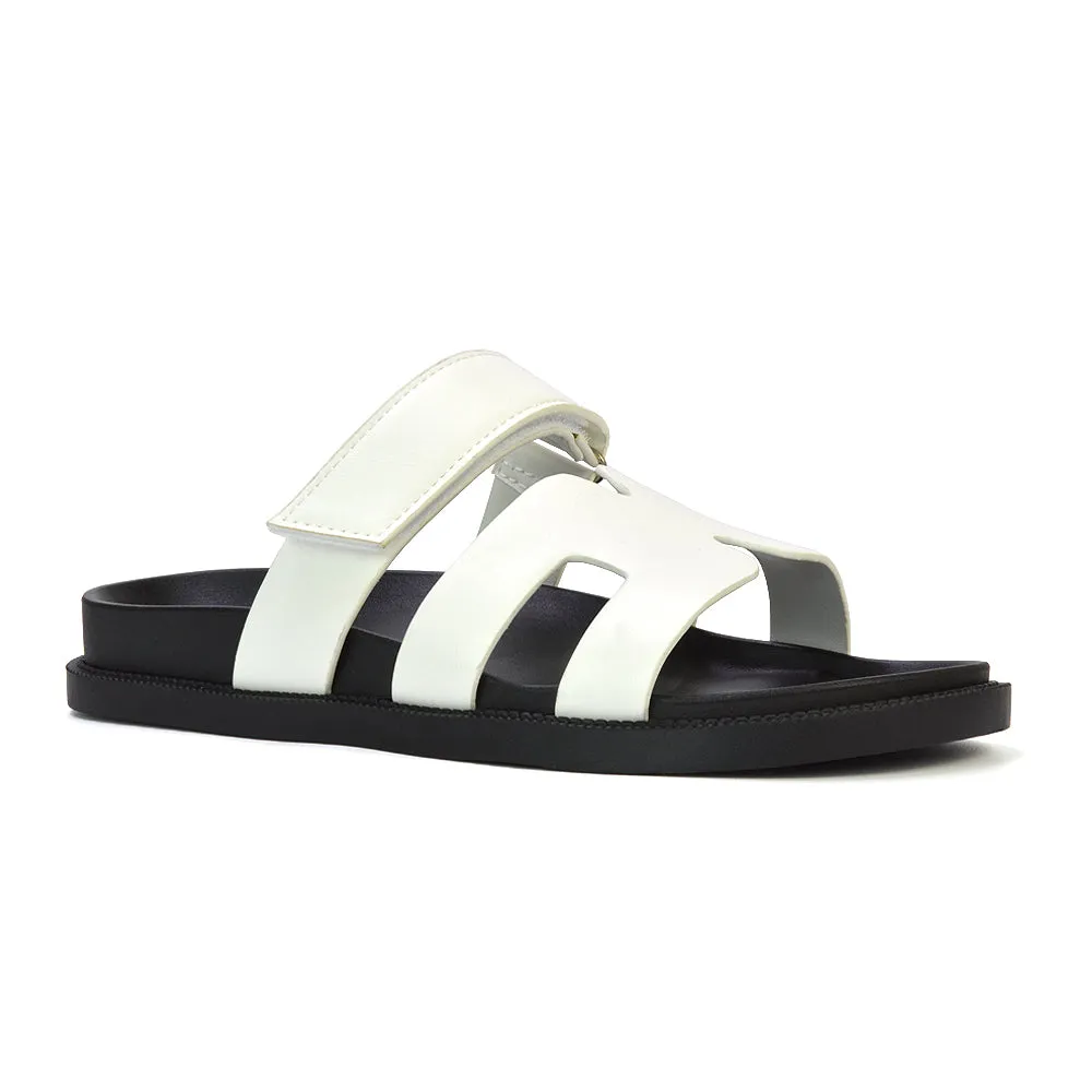 Lydia Cut Out Adjustable Strap Summer Flat Sandal Sliders in Black