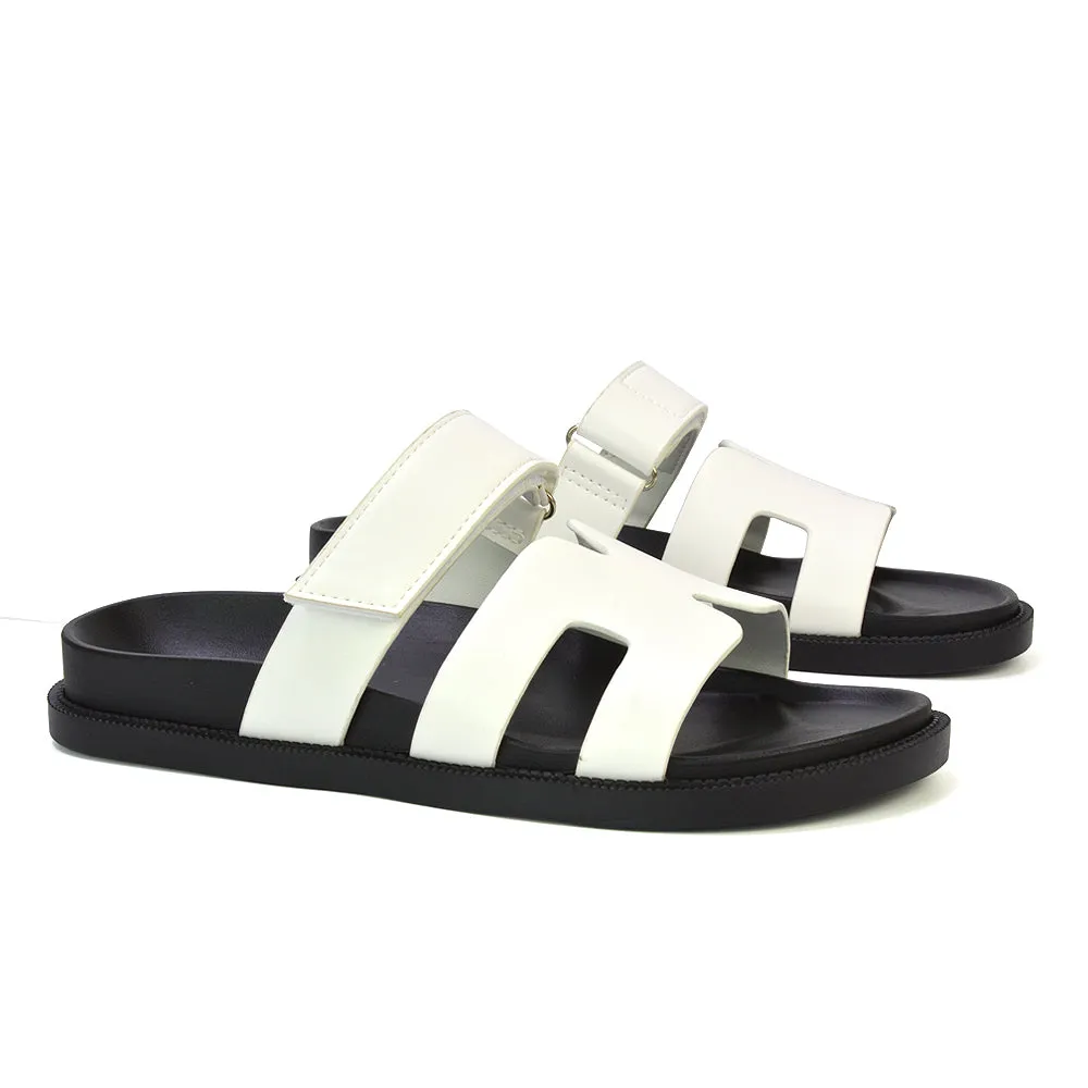 Lydia Cut Out Adjustable Strap Summer Flat Sandal Sliders in Black