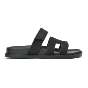 Lydia Cut Out Adjustable Strap Summer Flat Sandal Sliders in Black