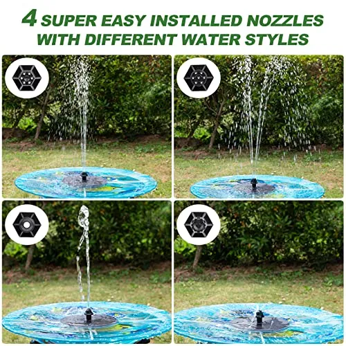 Mademax Upgraded Solar Fountain with 4 Easy Install Nozzle and Fixer, Solar Powered Fountain Pump for Bird Bath, Garden, Pond, Pool, Fish Tank, Outdoor