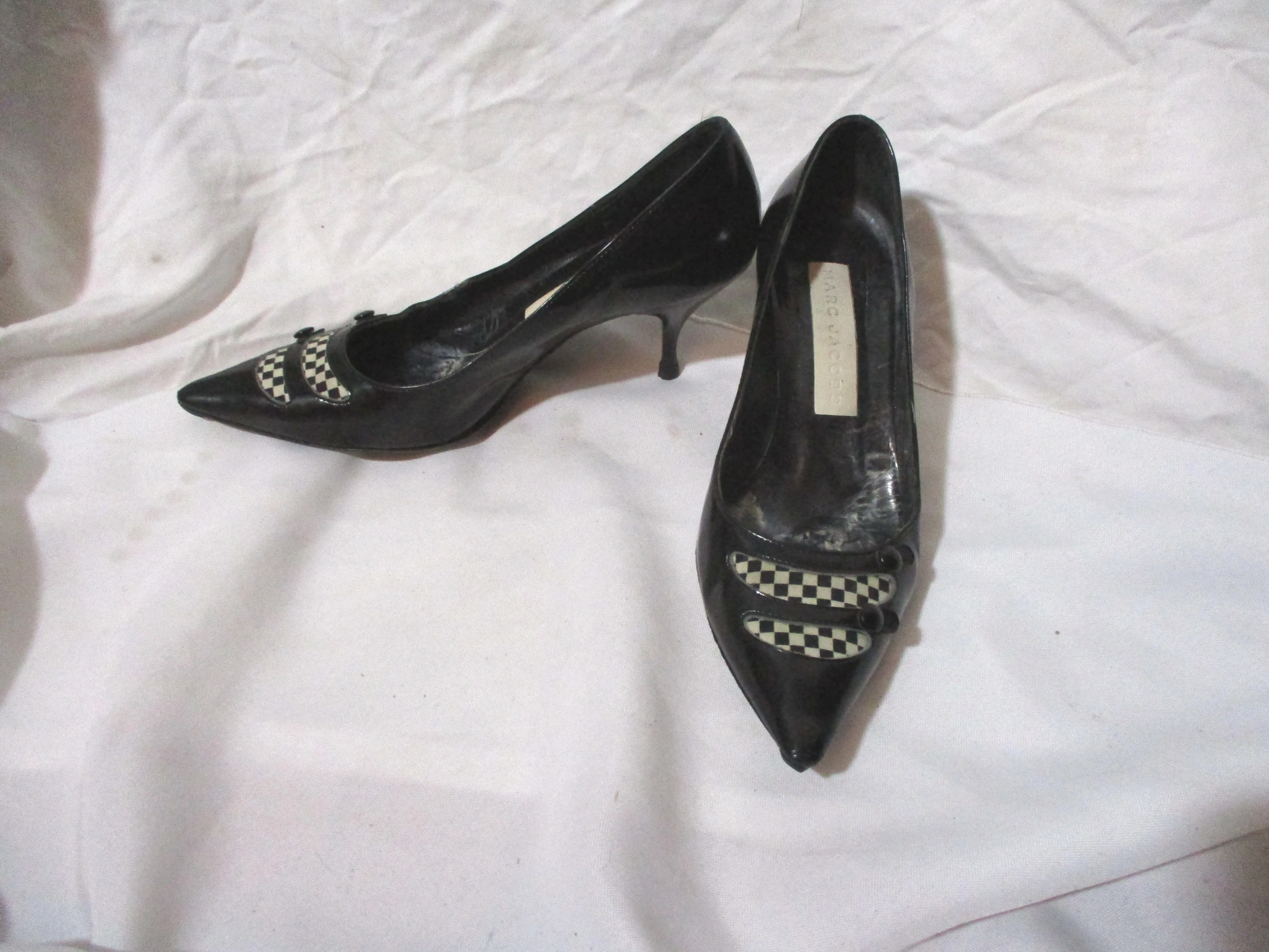 MARC JACOBS Stiletto Heel Checkerboard LEATHER Pump Shoe 6 Pointy Toe