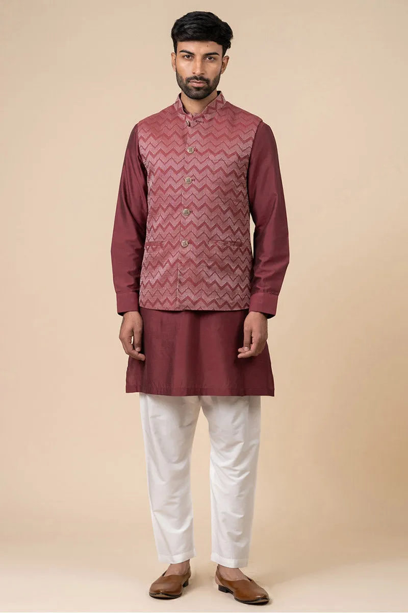 Maroon Chevron Kurta Bundi Set