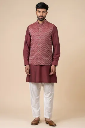 Maroon Chevron Kurta Bundi Set