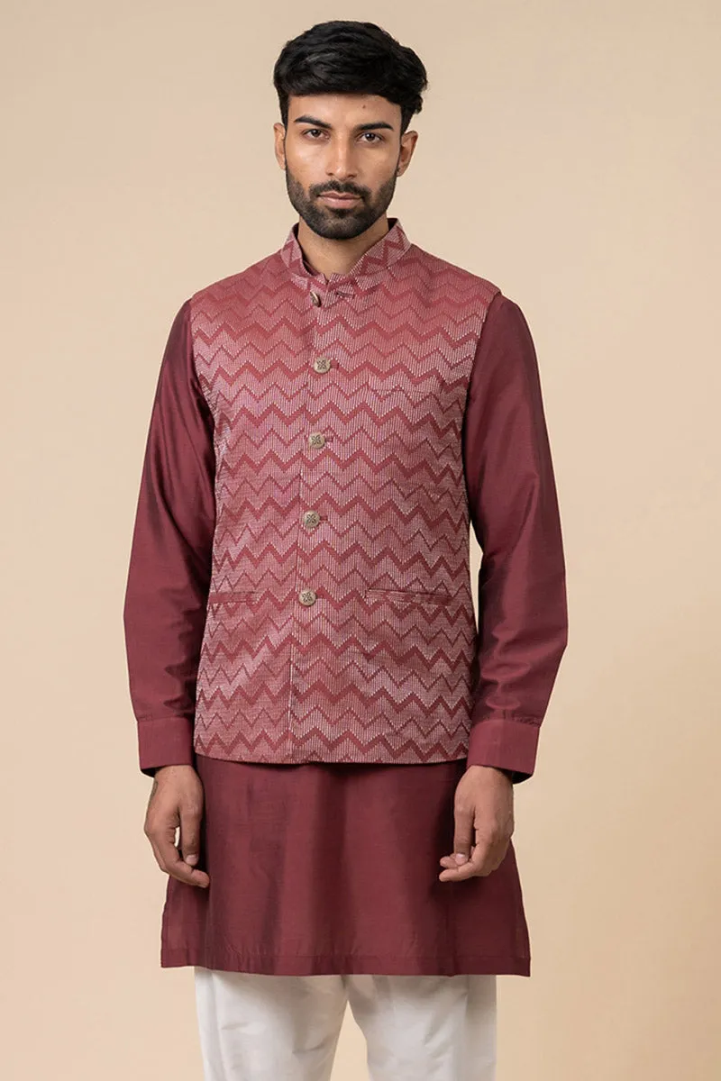 Maroon Chevron Kurta Bundi Set