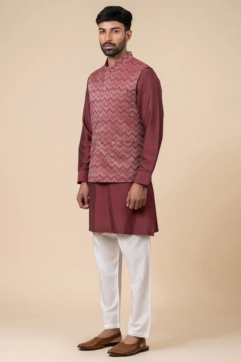 Maroon Chevron Kurta Bundi Set