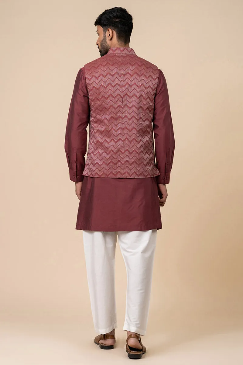 Maroon Chevron Kurta Bundi Set