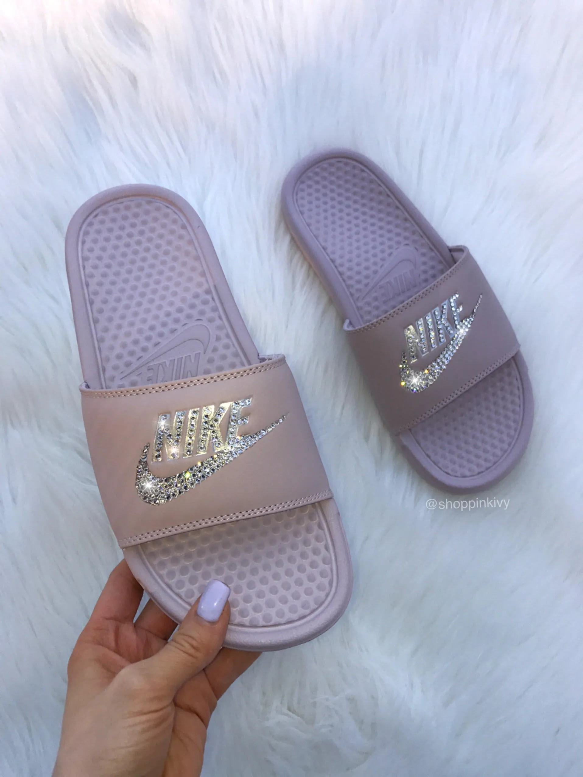 Mauve Swarovski Nike Slide Sandals