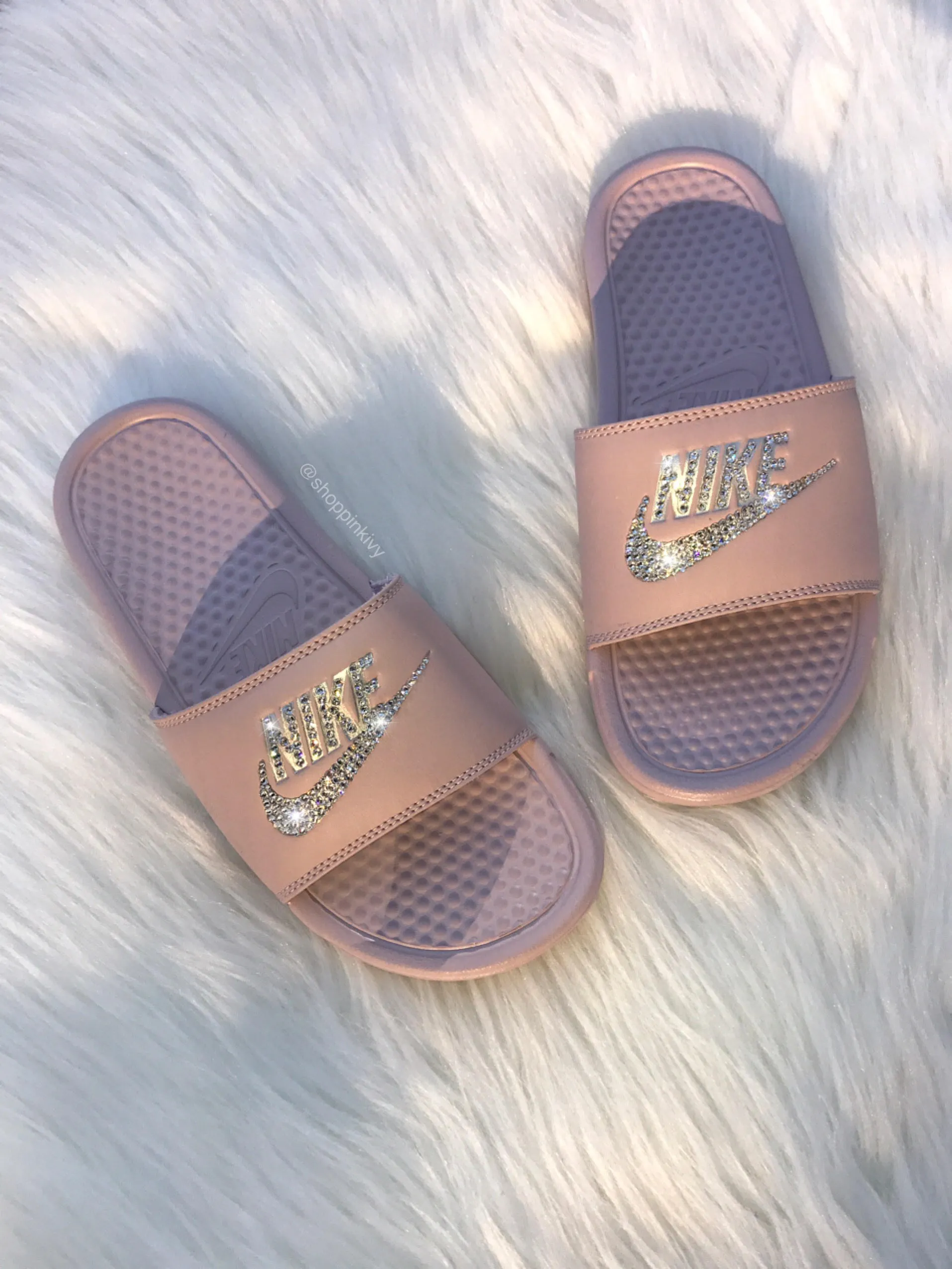 Mauve Swarovski Nike Slide Sandals