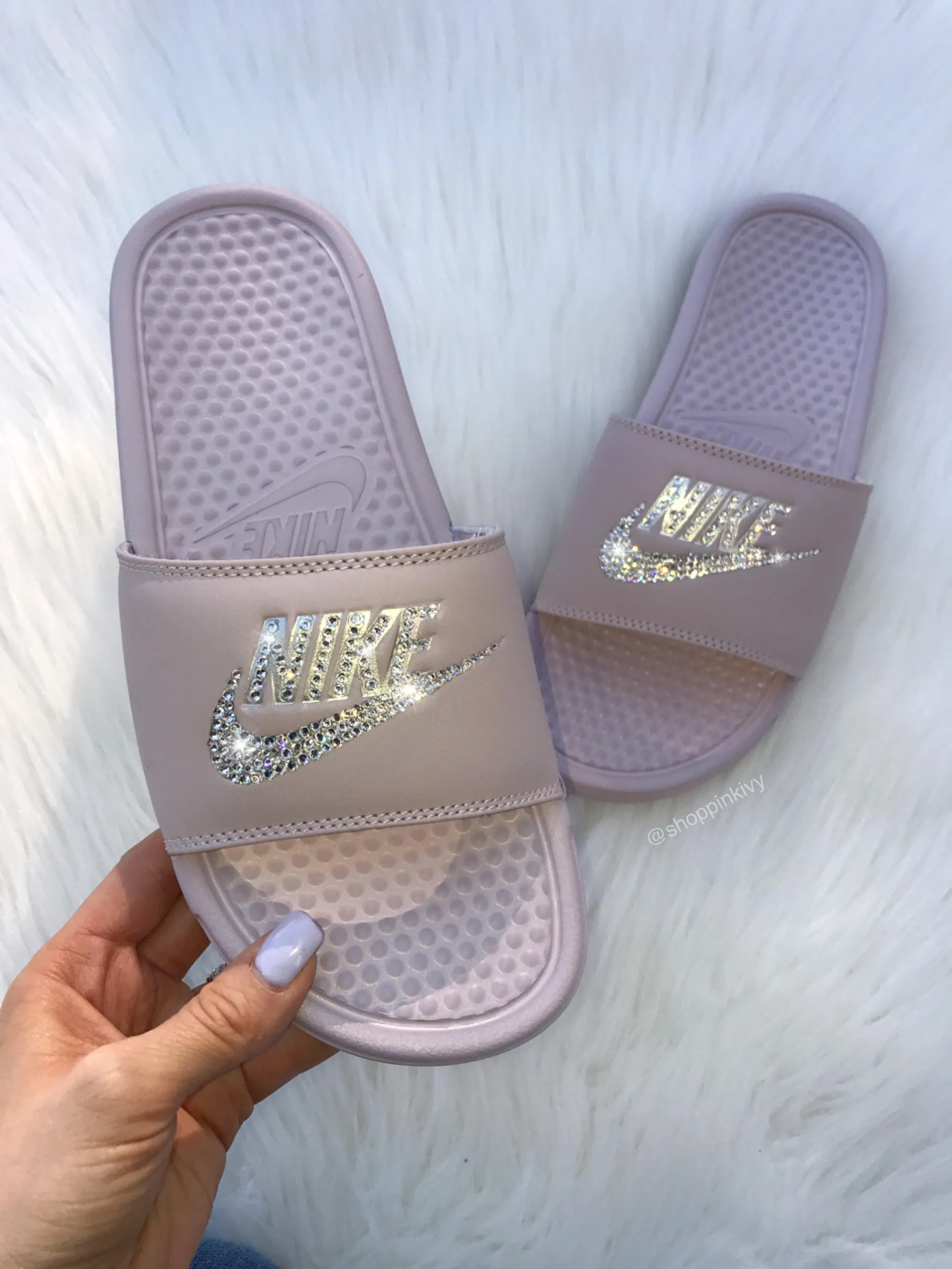 Mauve Swarovski Nike Slide Sandals