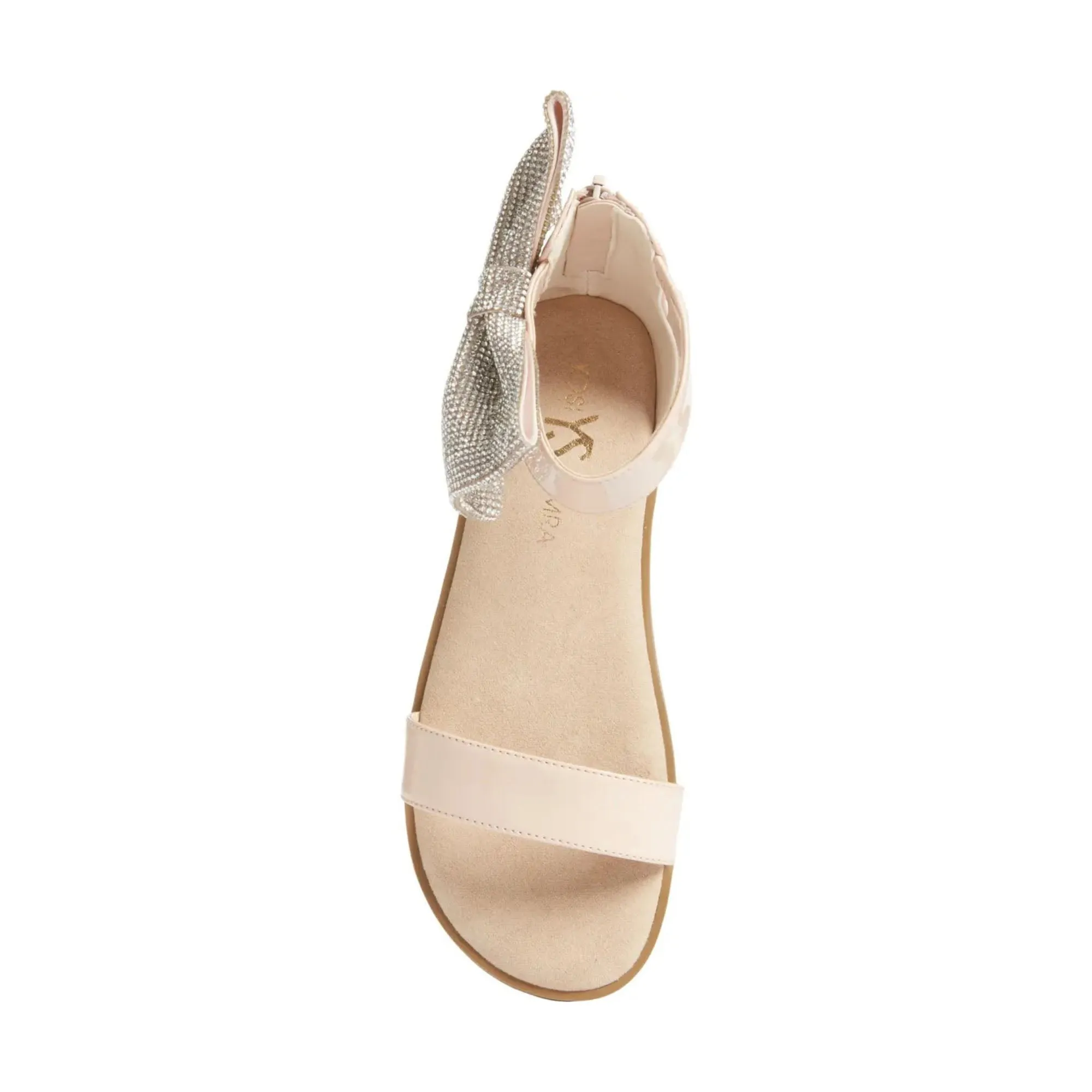 Miss Cambelle Crystal Bow Sandal in Blush Patent - Kids