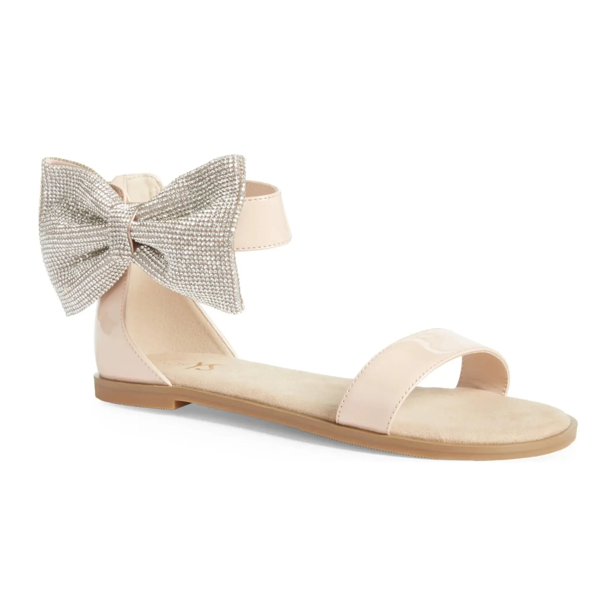 Miss Cambelle Crystal Bow Sandal in Blush Patent - Kids