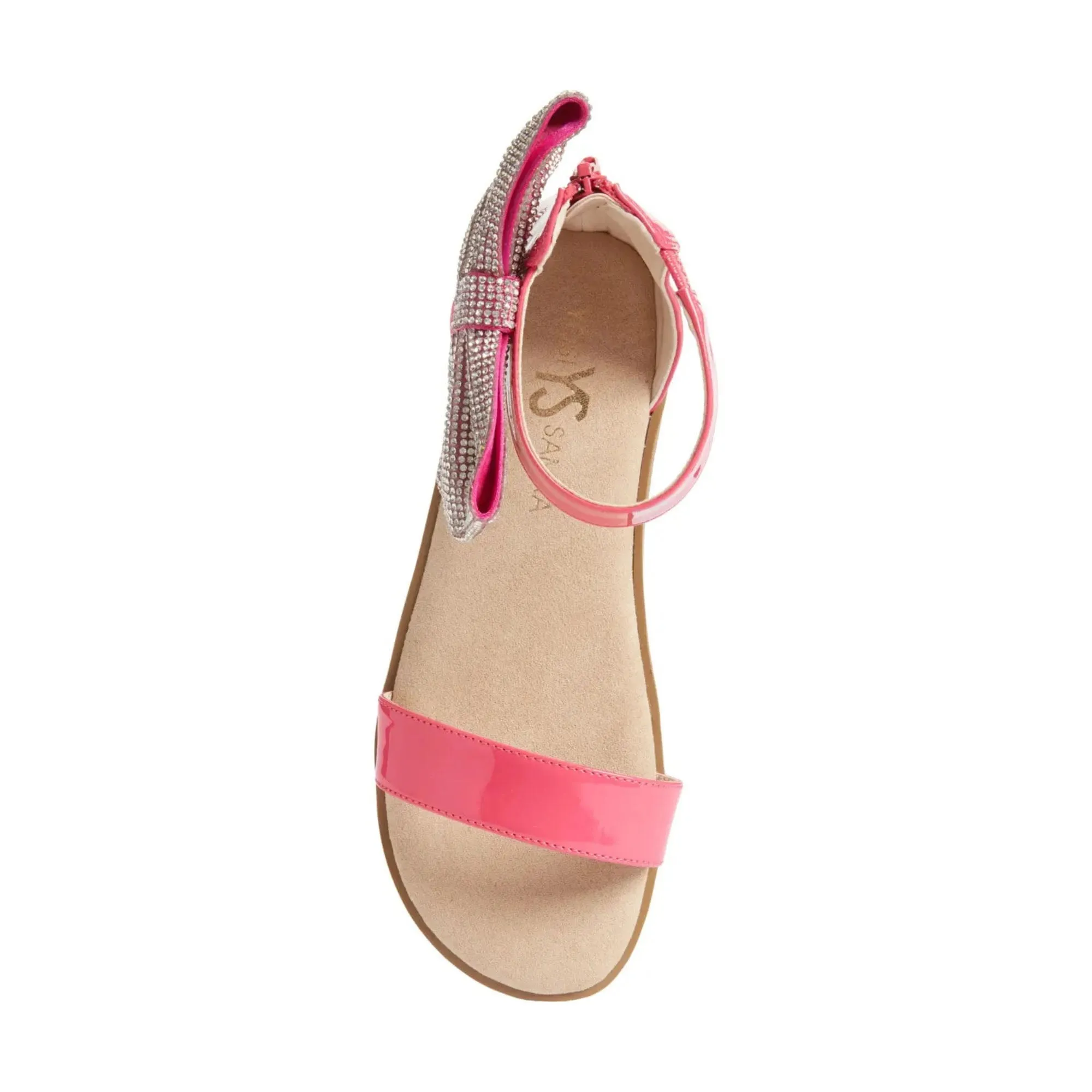 Miss Cambelle Crystal Bow Sandal in Hot Pink Patent - Kids