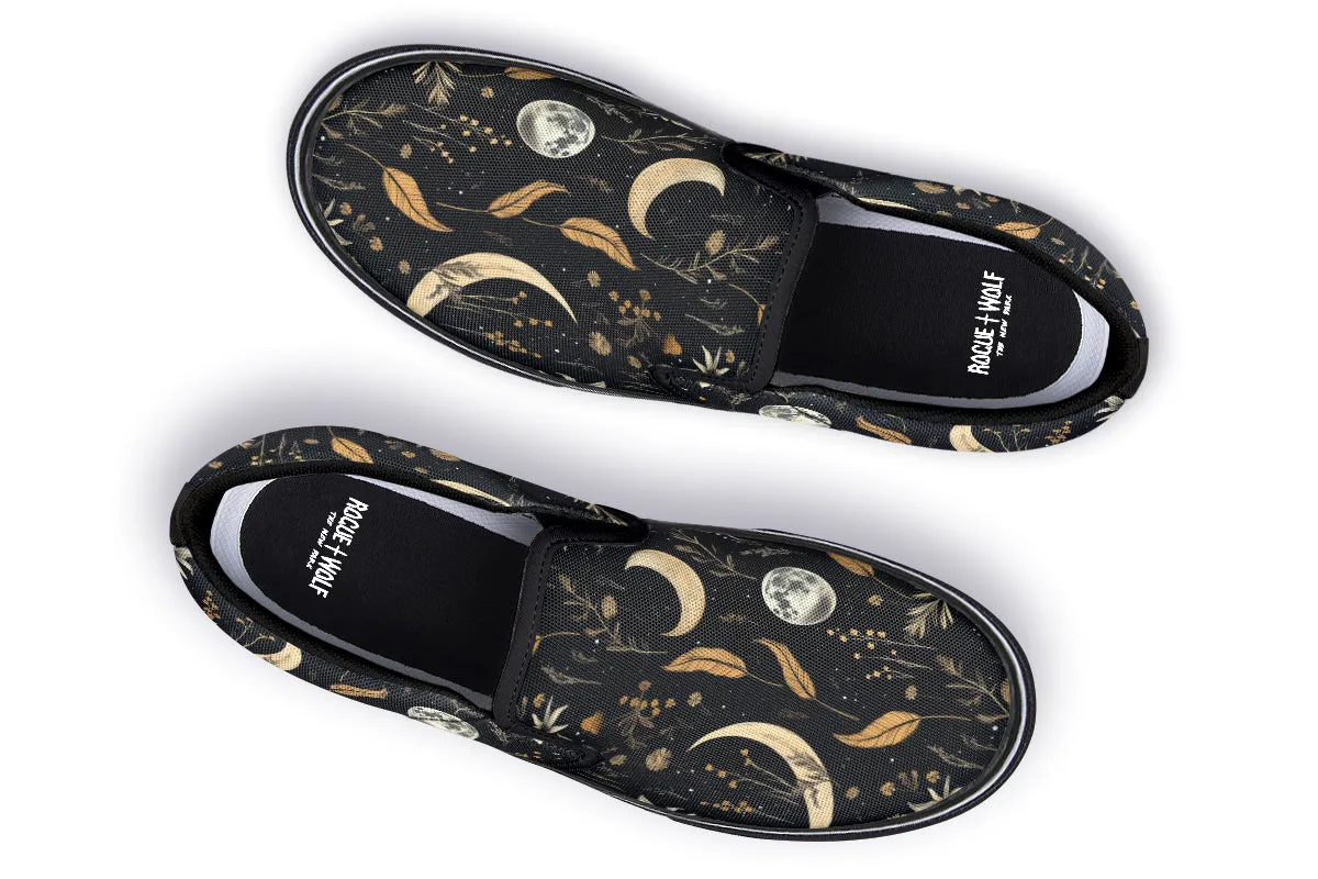 Moonlit Botanica Slipons - Comfortable Vegan Canvas Shoes with Easy Elastic In-Step