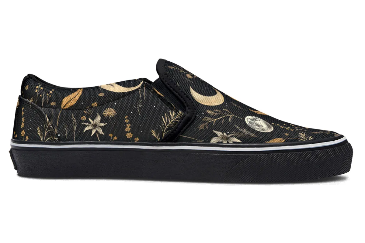 Moonlit Botanica Slipons - Comfortable Vegan Canvas Shoes with Easy Elastic In-Step