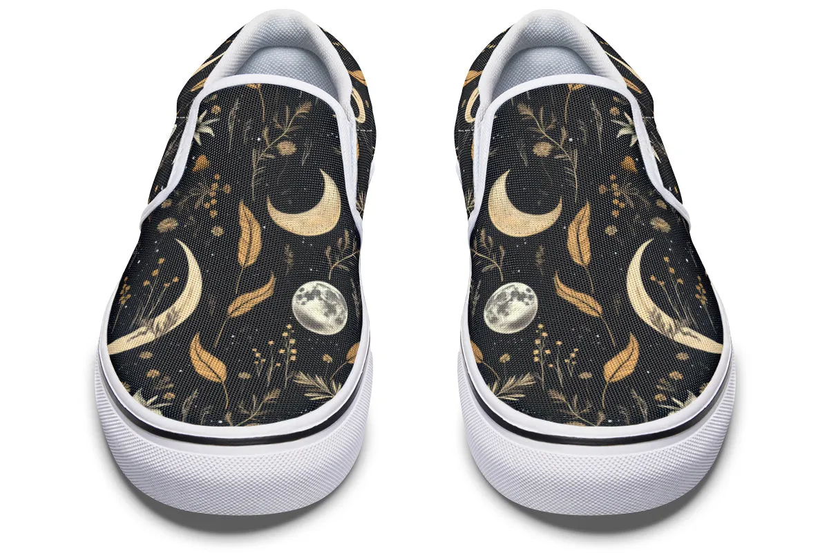 Moonlit Botanica Slipons - Comfortable Vegan Canvas Shoes with Easy Elastic In-Step