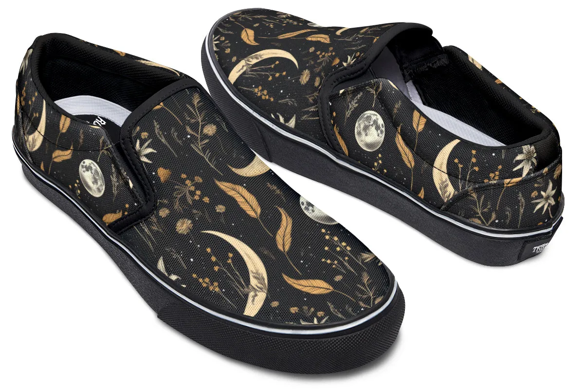 Moonlit Botanica Slipons - Comfortable Vegan Canvas Shoes with Easy Elastic In-Step