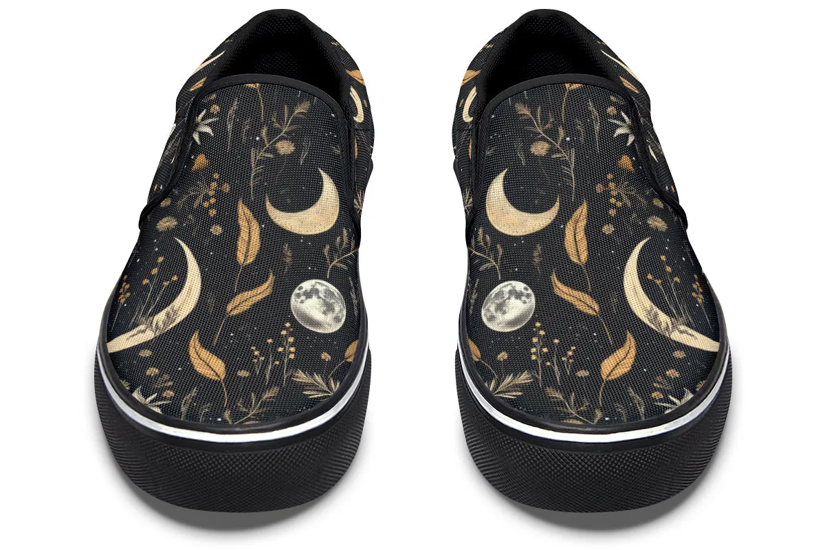 Moonlit Botanica Slipons - Comfortable Vegan Canvas Shoes with Easy Elastic In-Step