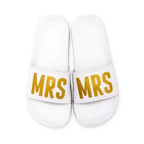 Mrs Bridal Party Slide White and Gold Sandal