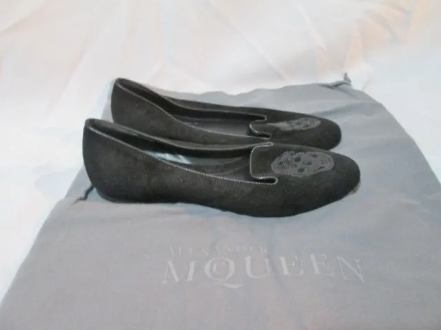 NEW ALEXANDER MCQUEEN Suede SKULL Moc Loafer Shoe 36 6 BLACK Leather Sequin