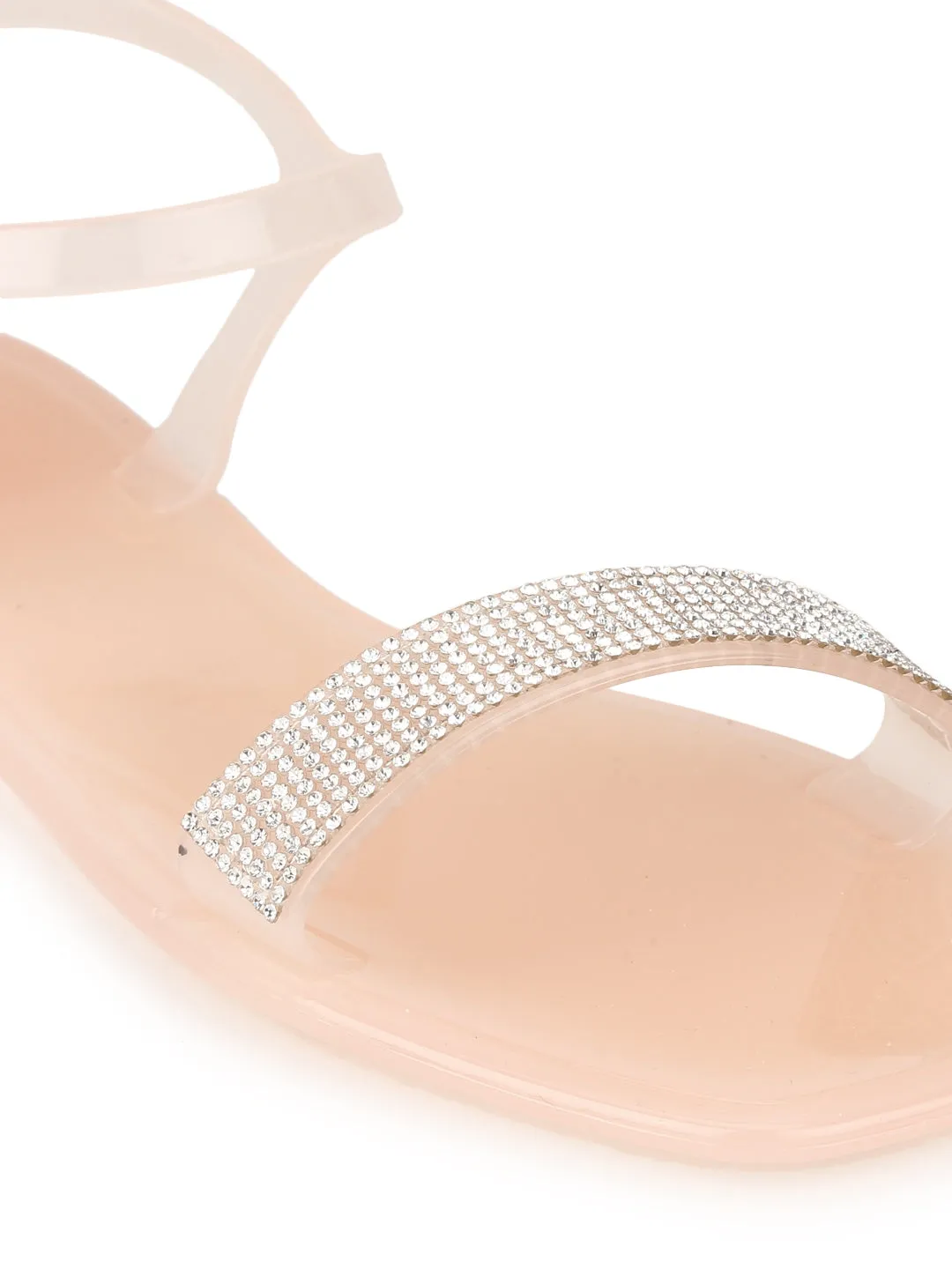 Nude PVC Diamante Strap Sandals