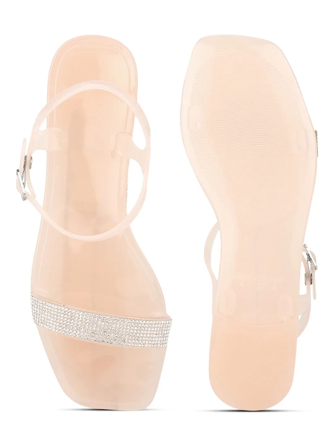 Nude PVC Diamante Strap Sandals