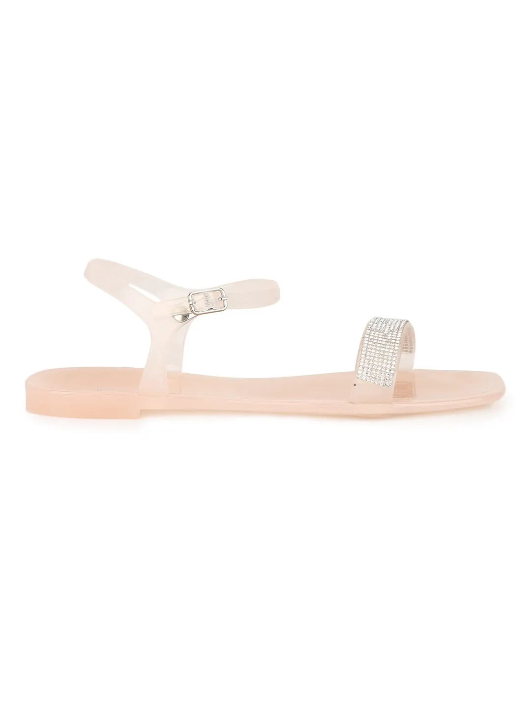 Nude PVC Diamante Strap Sandals