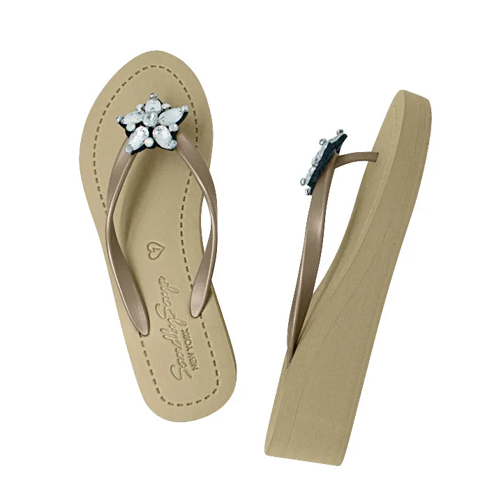 One Star - Rhinestone Mid Wedge Flip Flops